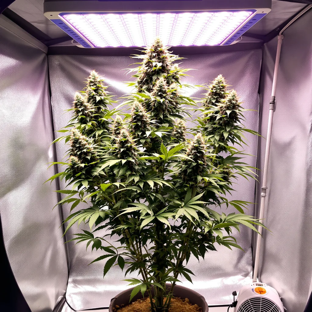 Purple Elephant 60% Indica / 40% Sativa — Blüte mit sichtbaren Trichomen