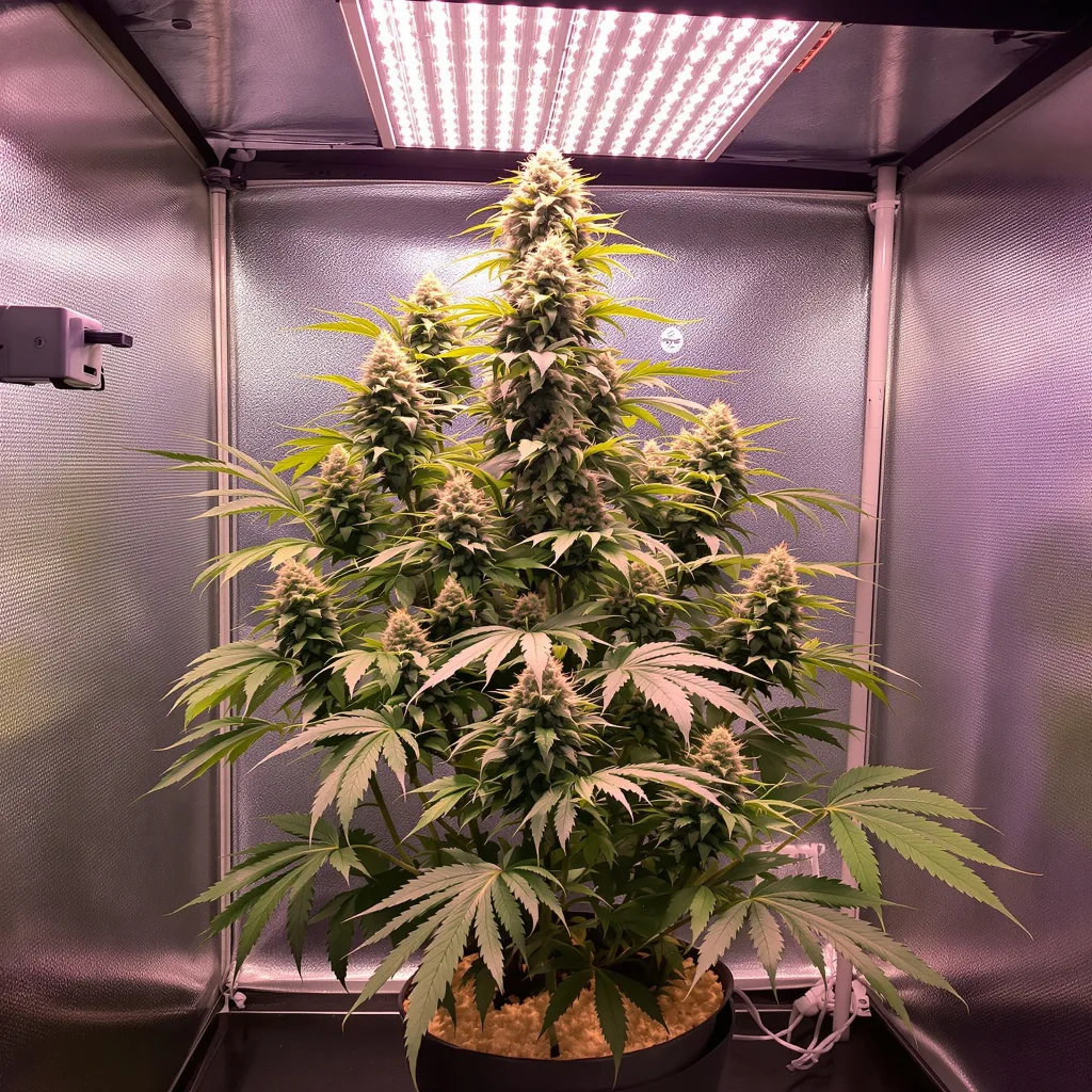 Purple Gorilla 46% Indica / 54% Sativa — Blüte mit sichtbaren Trichomen