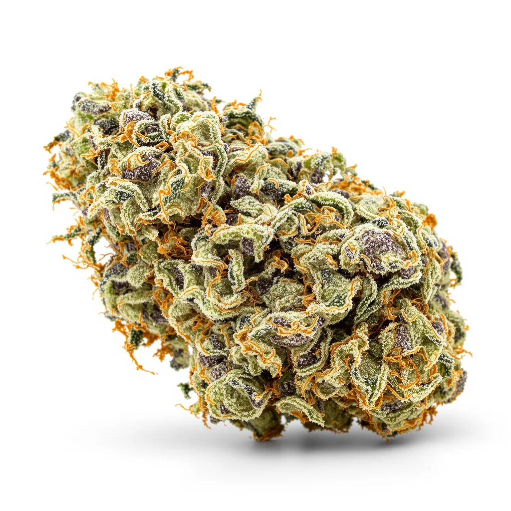 Purple Gorilla 46% Indica / 54% Sativa — Blüte mit sichtbaren Trichomen