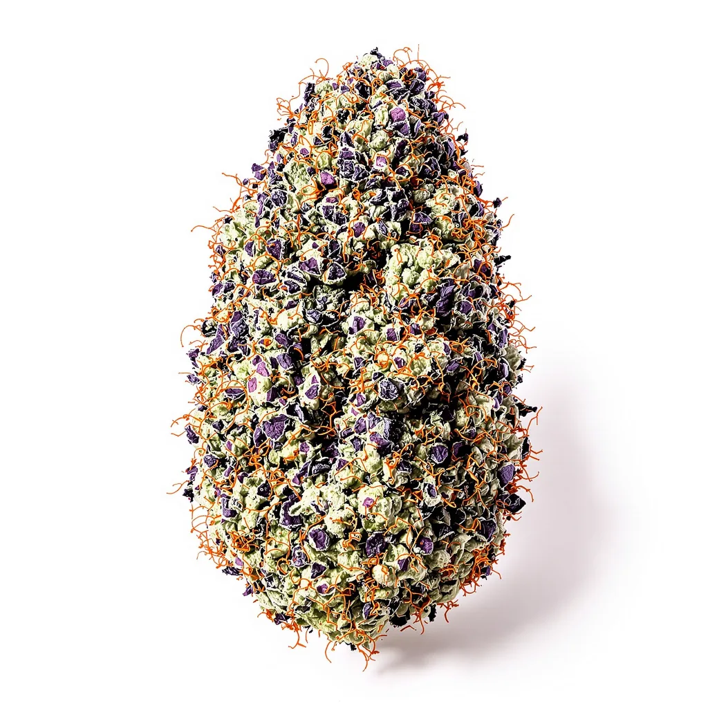 Purple Monkey Balls 68% Indica / 32% Sativa — Blüte mit sichtbaren Trichomen