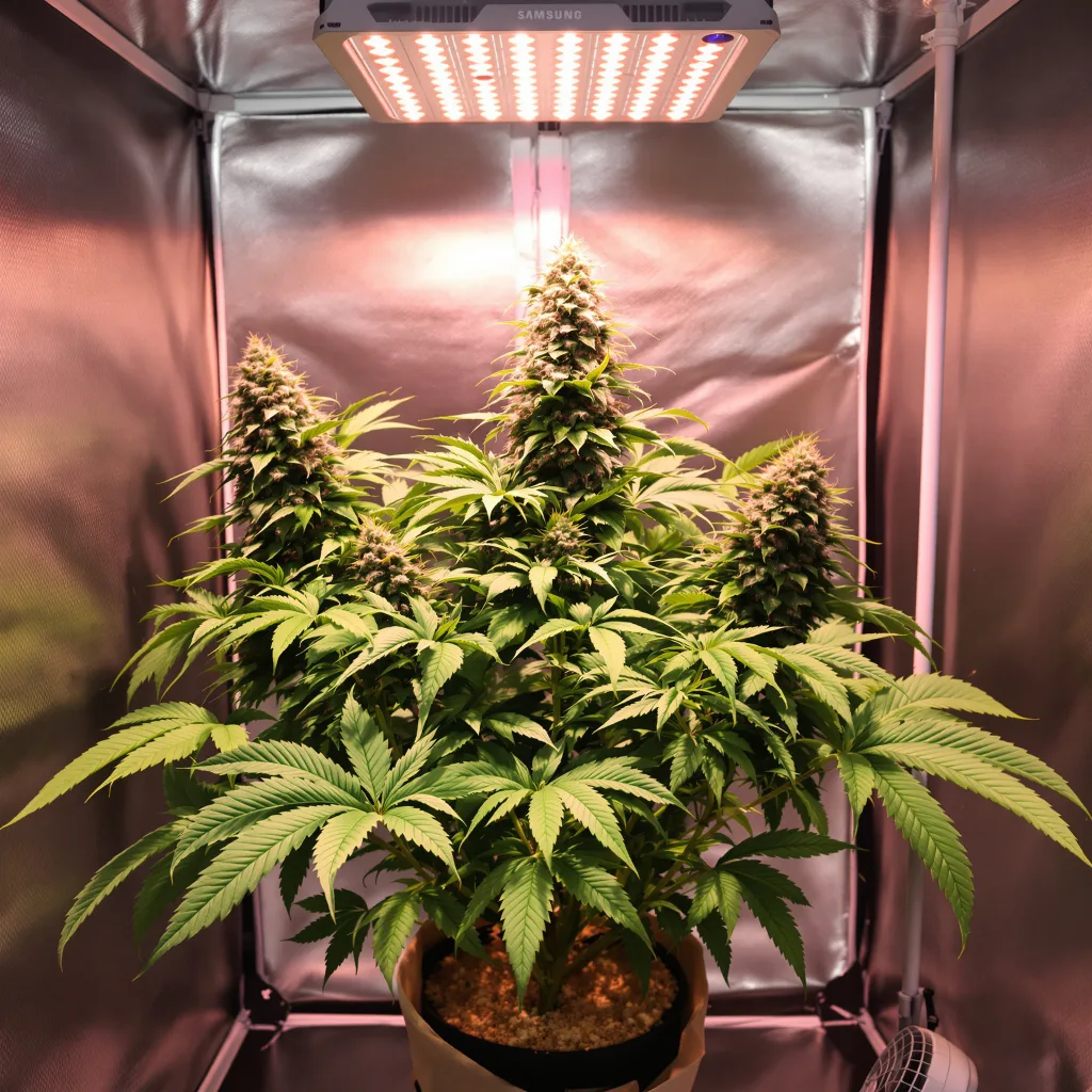 Purple Mr. Nice 74% Indica / 26% Sativa — Blüte mit sichtbaren Trichomen