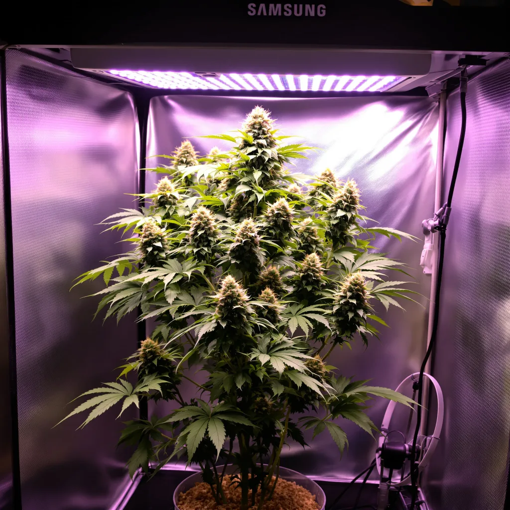 Purple Nepal Candy 39% Indica / 61% Sativa — Blüte mit sichtbaren Trichomen