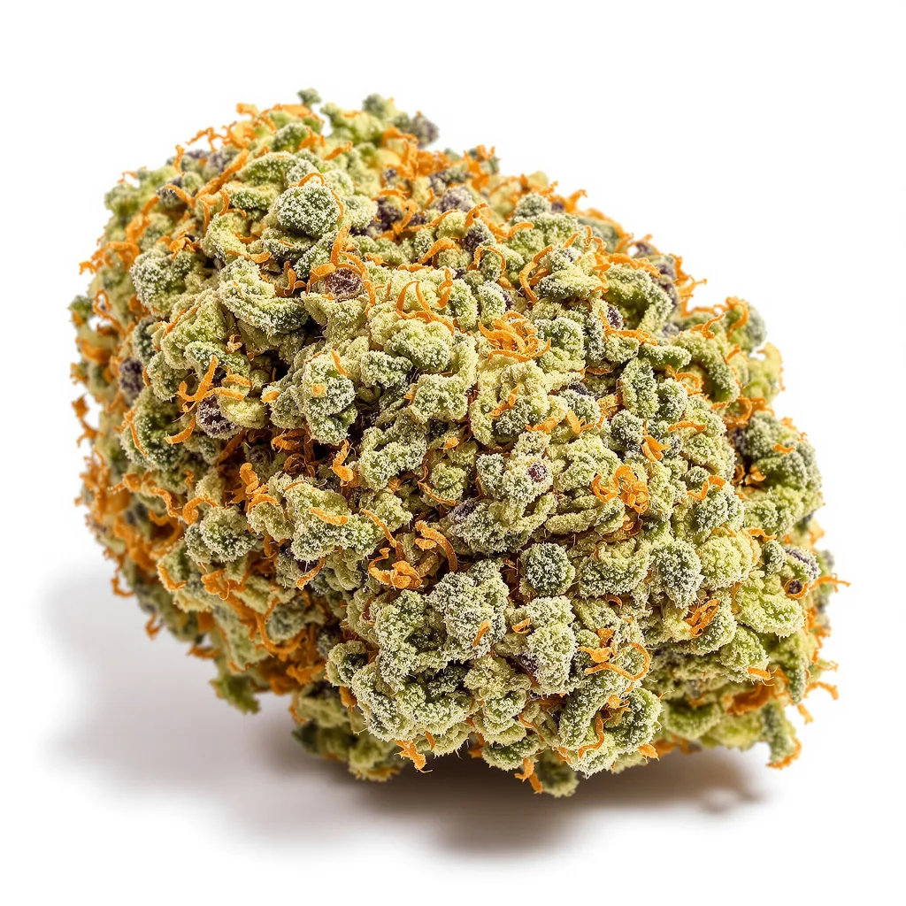 Purple Nepal Candy 39% Indica / 61% Sativa — Blüte mit sichtbaren Trichomen