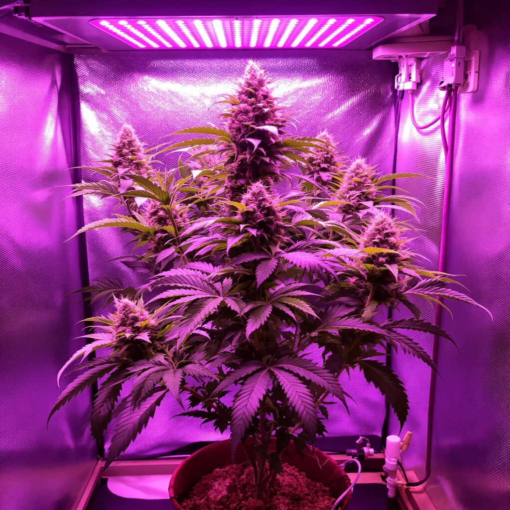 Purple OG Kush 75% Indica / 25% Sativa — Blüte mit sichtbaren Trichomen