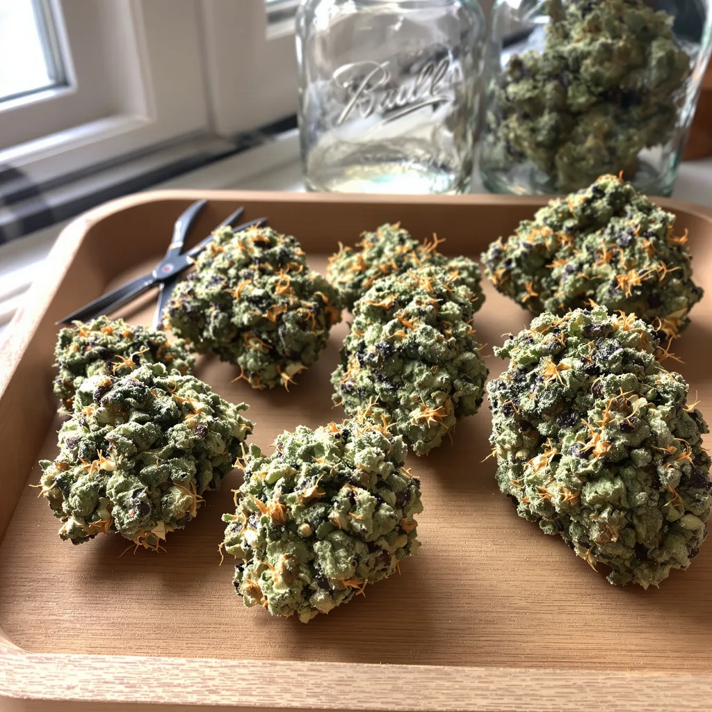 Purple Pantera 63% Indica / 37% Sativa — Blüte mit sichtbaren Trichomen