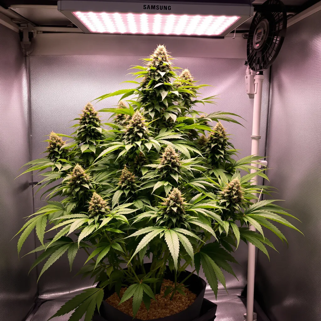 Purple People Eater 65% Indica / 35% Sativa — Blüte mit sichtbaren Trichomen