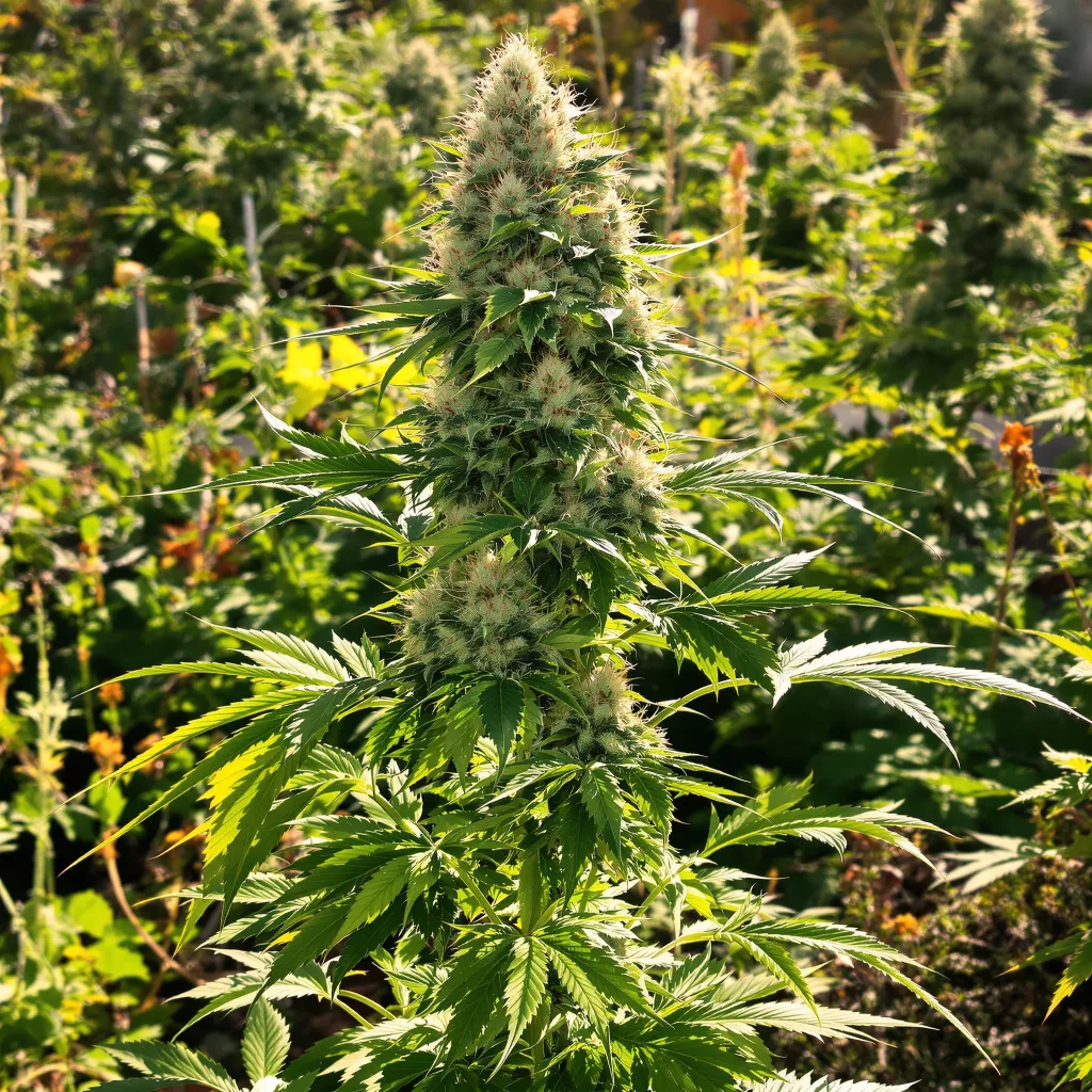 Purple Skunk 54% Indica / 46% Sativa — Blüte mit sichtbaren Trichomen
