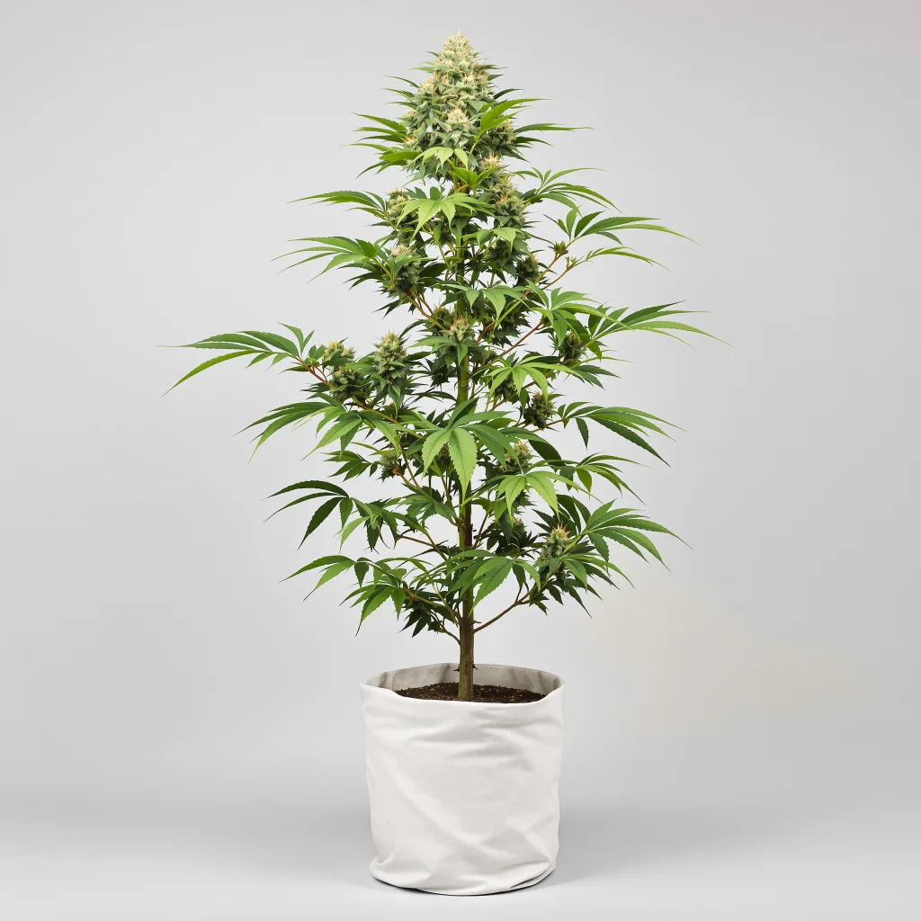 Purple Trainwreck Cannabisblüte Nahaufnahme mit ausgewogene Blütenstruktur mit eisigen Trichomen