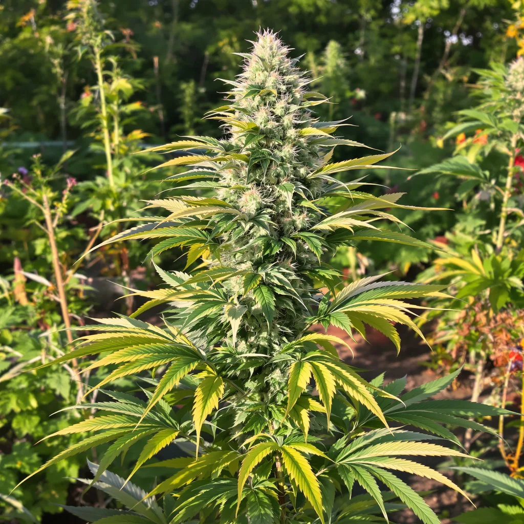 Purple Trainwreck 50% Indica / 50% Sativa — Blüte mit sichtbaren Trichomen
