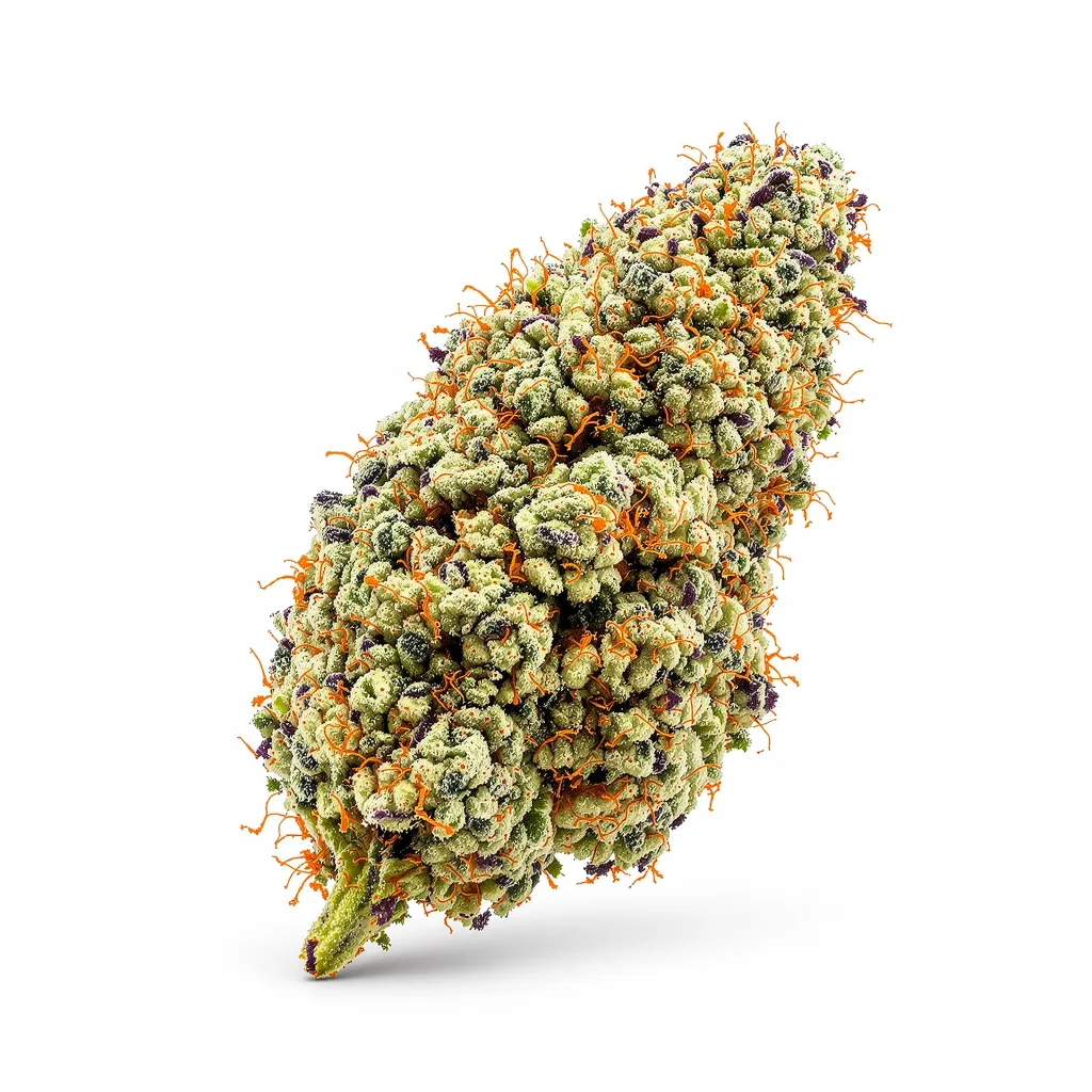 Purple Trainwreck 50% Indica / 50% Sativa — Blüte mit sichtbaren Trichomen