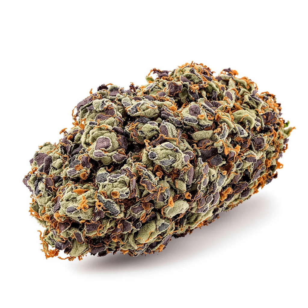 Rainbow Jones 76% Indica / 24% Sativa — Blüte mit sichtbaren Trichomen