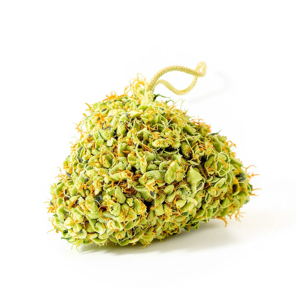 Raspberry Cough Kush 21% Indica / 79% Sativa — Blüte mit sichtbaren Trichomen