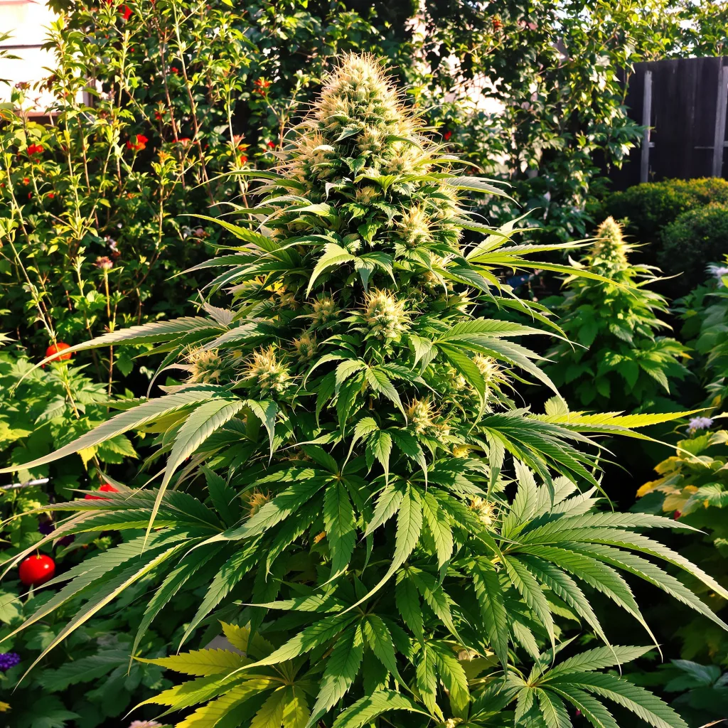 Red Bruce 84% Indica / 16% Sativa — Blüte mit sichtbaren Trichomen