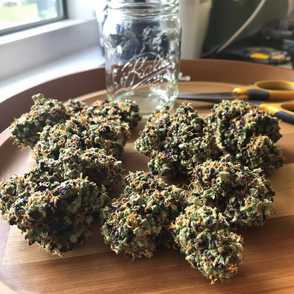 Red Dwarf 74% Indica / 26% Sativa — Blüte mit sichtbaren Trichomen