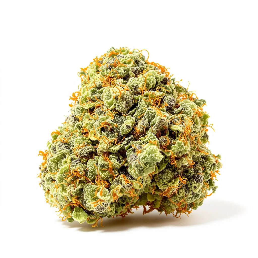 Red Headed Stranger 8% Indica / 92% Sativa — Blüte mit sichtbaren Trichomen