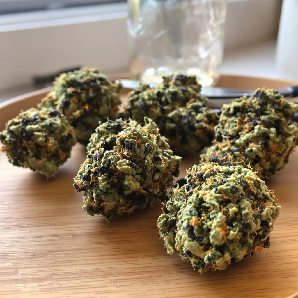 Remo Chemo 88% Indica / 12% Sativa — Blüte mit sichtbaren Trichomen