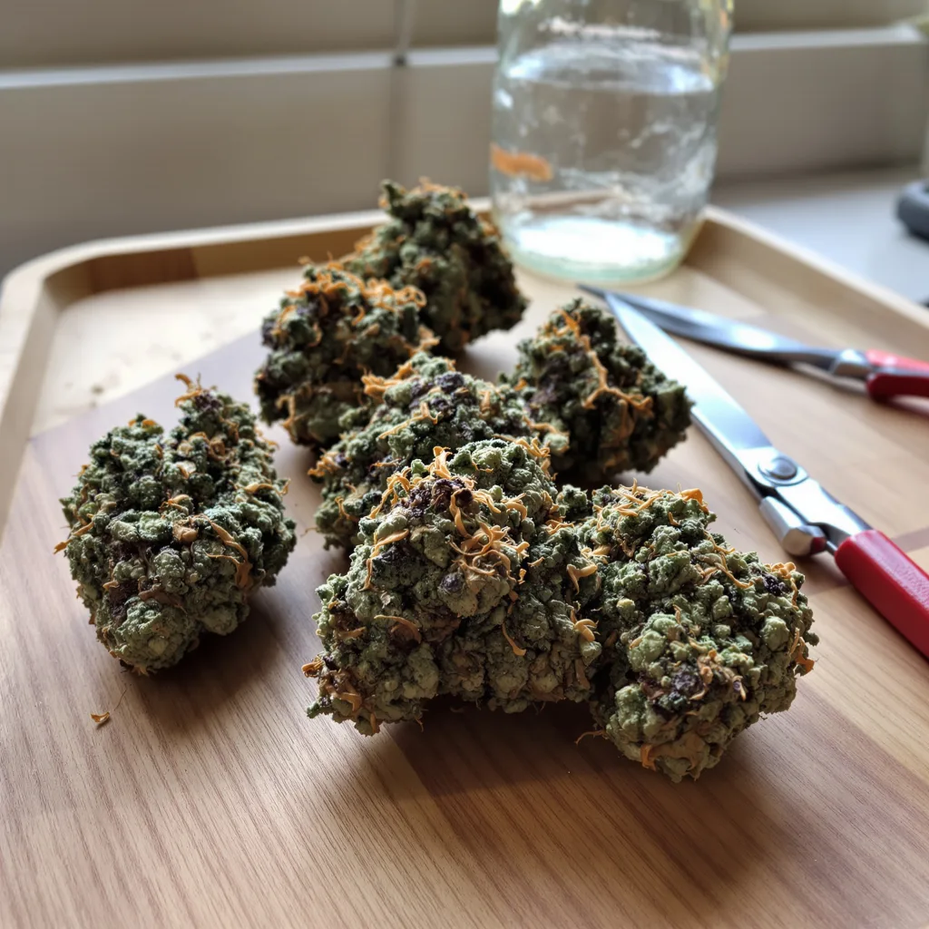 Reserve L.A.K. Federal 77% Indica / 23% Sativa — Blüte mit sichtbaren Trichomen