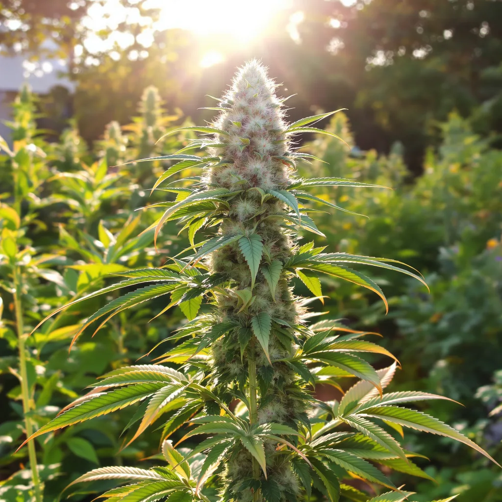 Rockstar 50% Indica / 50% Sativa — Blüte mit sichtbaren Trichomen