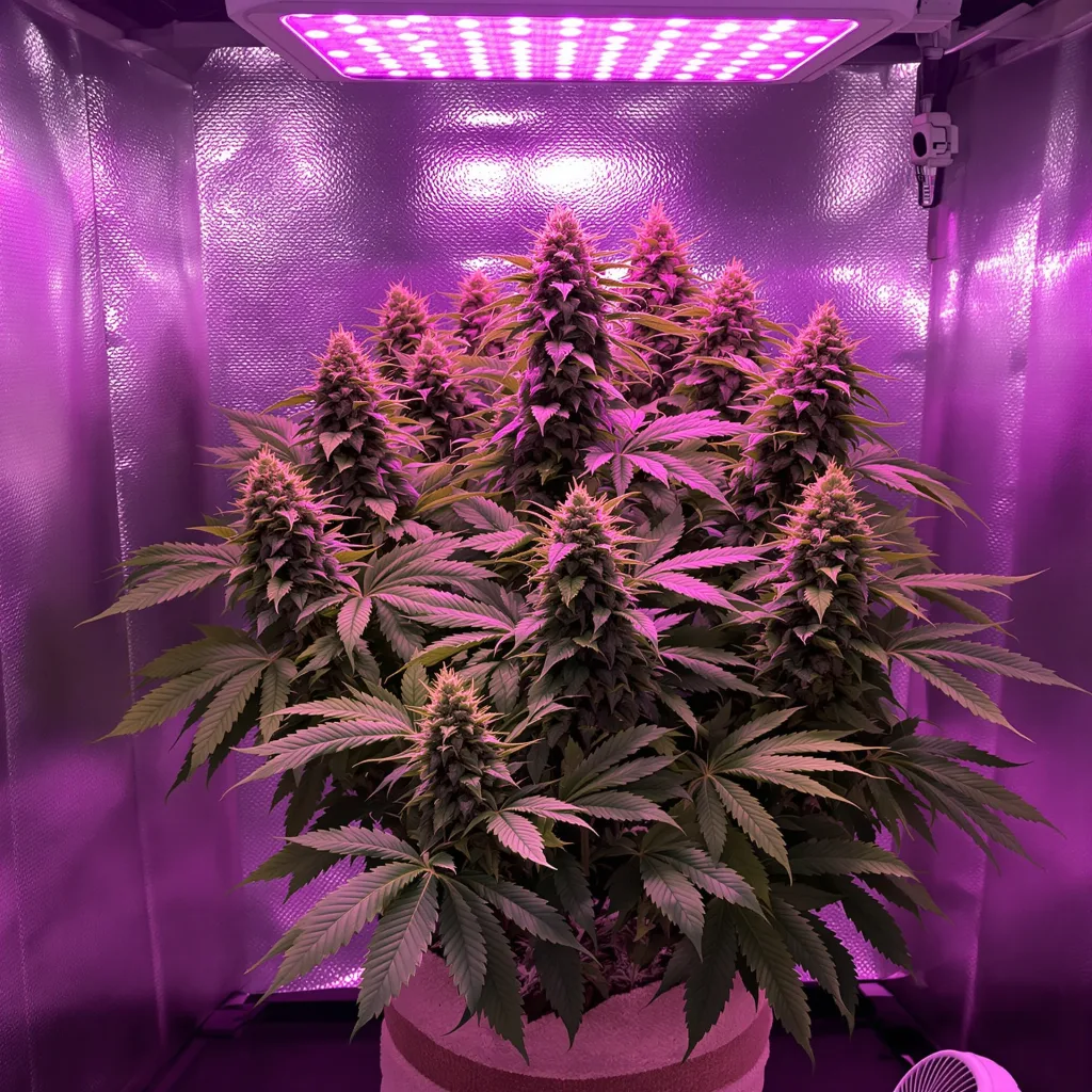 Rockstar Kush 88% Indica / 12% Sativa — Blüte mit sichtbaren Trichomen