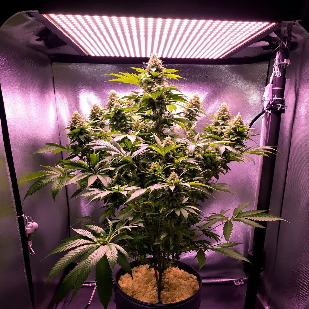 RS11 77% Indica / 23% Sativa — Blüte mit sichtbaren Trichomen
