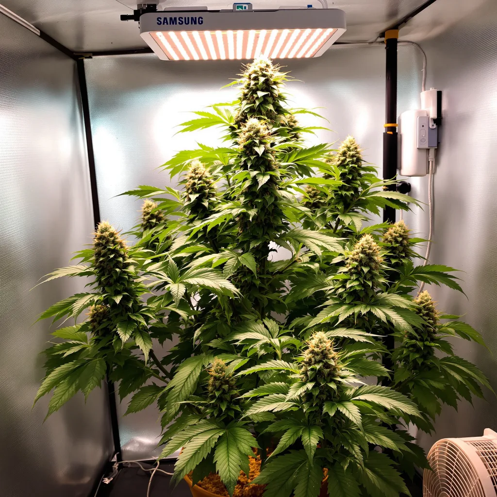 Rug Burn OG 68% Indica / 32% Sativa — Blüte mit sichtbaren Trichomen