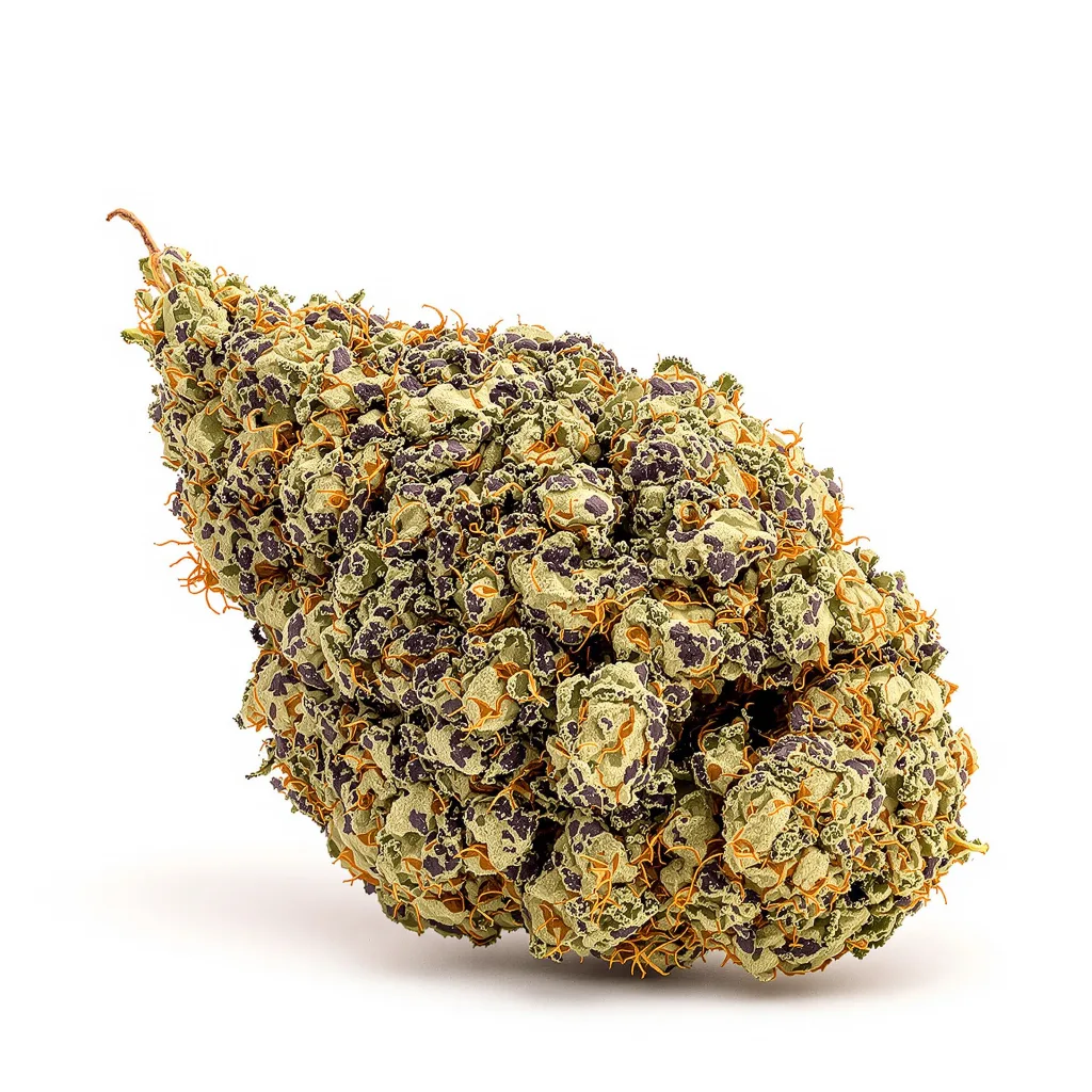 Rug Burn OG 68% Indica / 32% Sativa — Blüte mit sichtbaren Trichomen