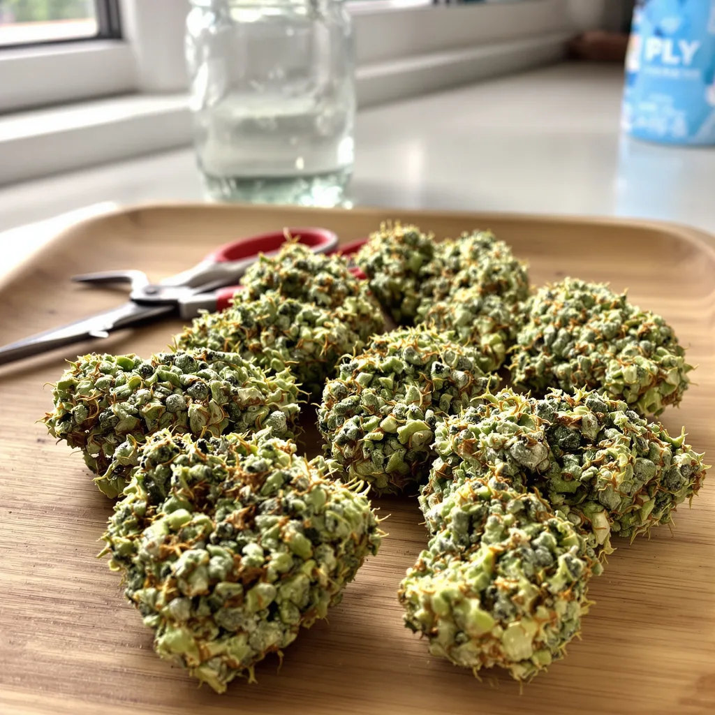 Sage N Sour 25% Indica / 75% Sativa — Blüte mit sichtbaren Trichomen