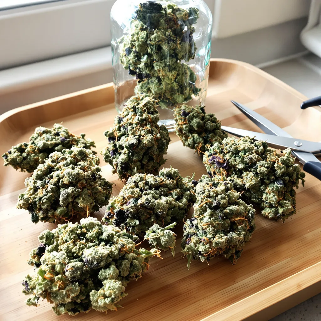 Sangria 63% Indica / 37% Sativa — Blüte mit sichtbaren Trichomen