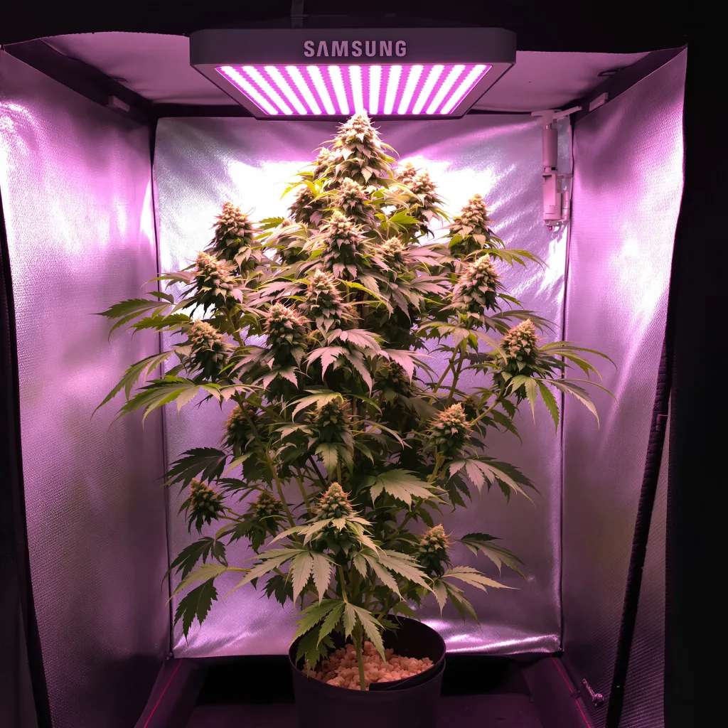 Sangria 63% Indica / 37% Sativa — Blüte mit sichtbaren Trichomen