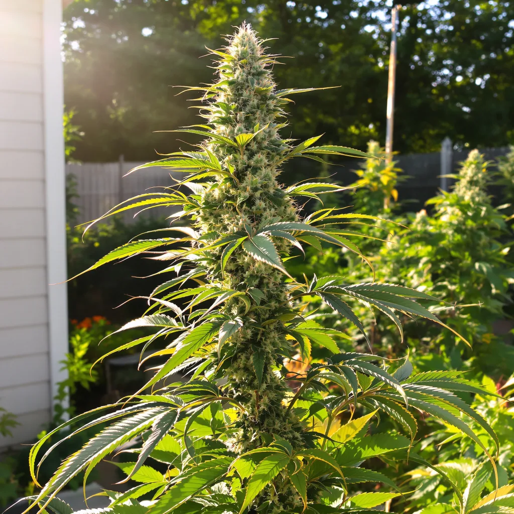 Santa Maria 40% Indica / 60% Sativa — Blüte mit sichtbaren Trichomen