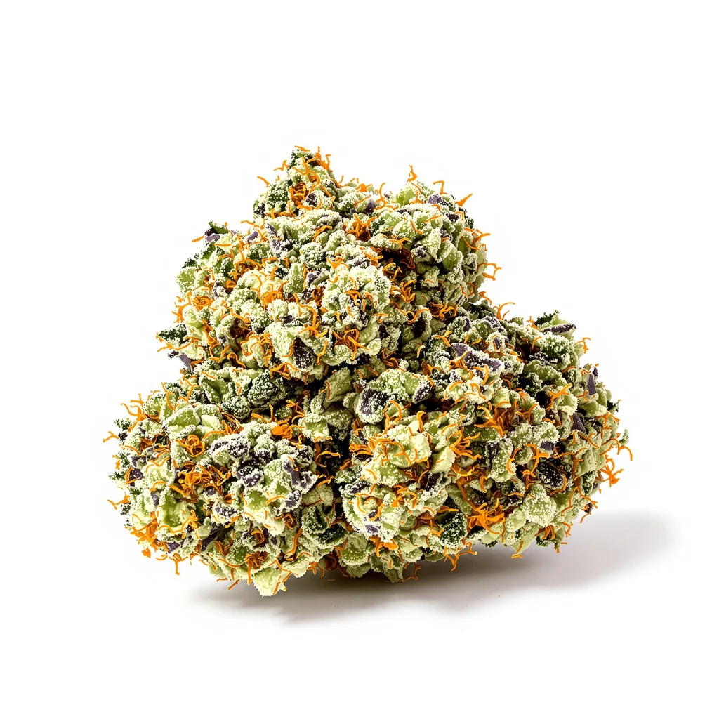 Santa Maria 40% Indica / 60% Sativa — Blüte mit sichtbaren Trichomen