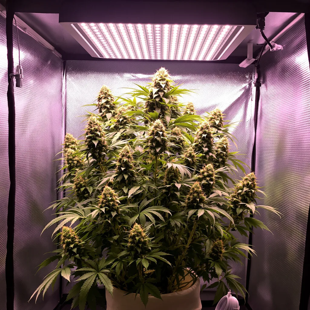 Satellite OG 37% Indica / 63% Sativa — Blüte mit sichtbaren Trichomen