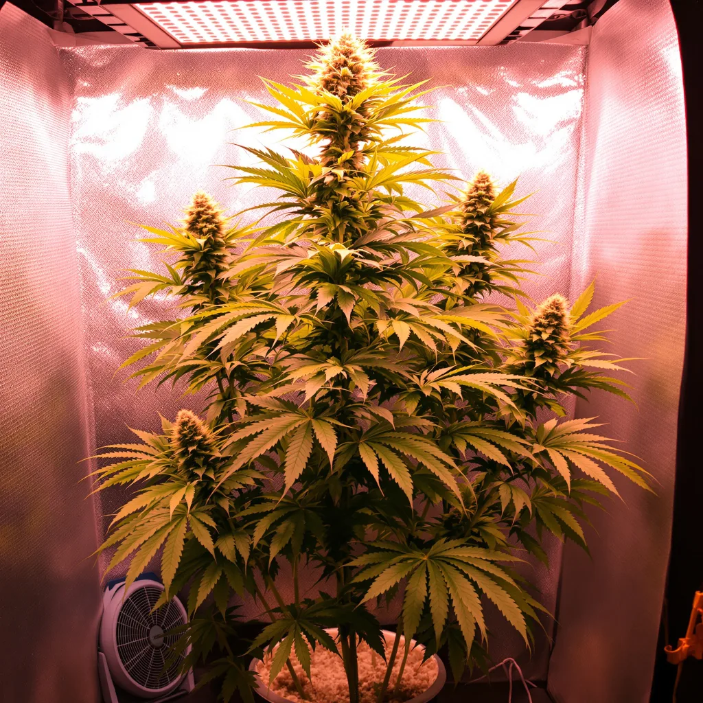 Schrom 20% Indica / 80% Sativa — Blüte mit sichtbaren Trichomen