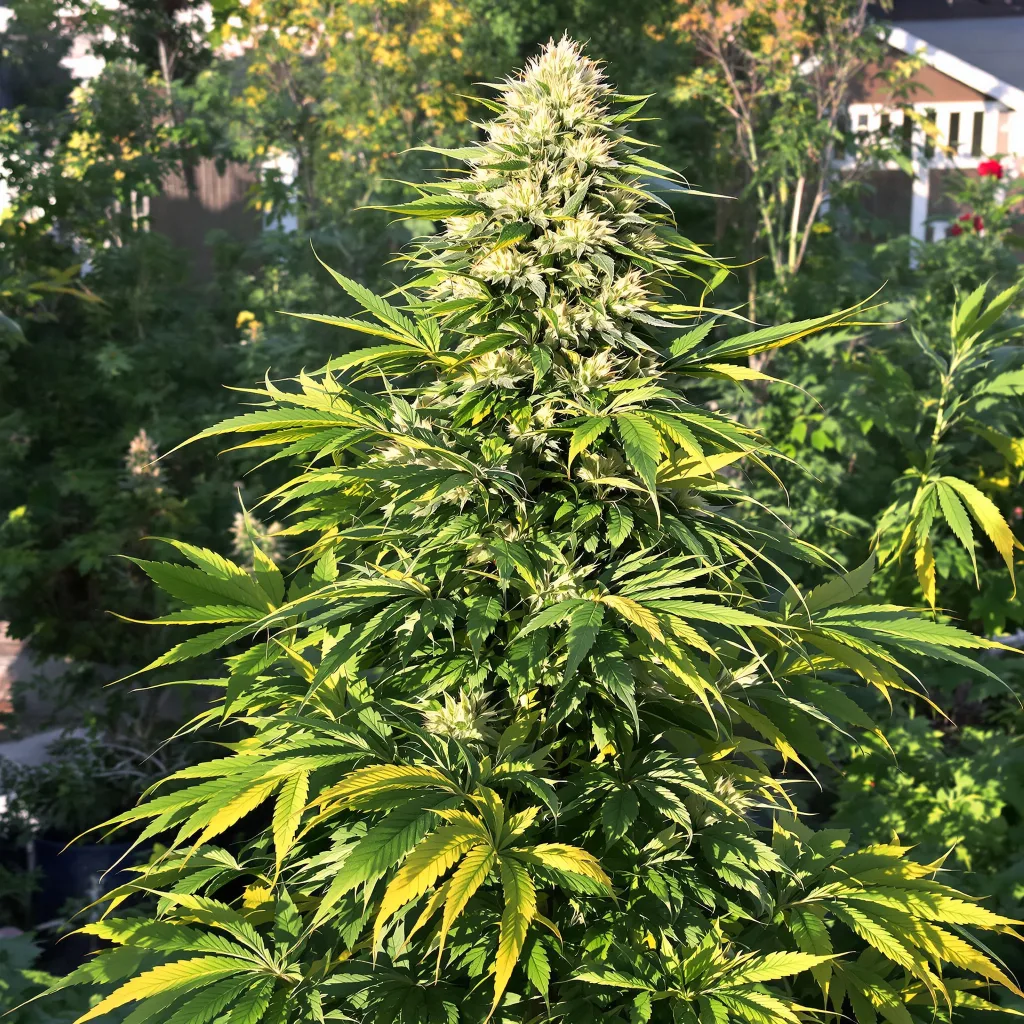 Schrom 20% Indica / 80% Sativa — Blüte mit sichtbaren Trichomen