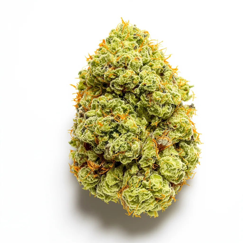 Schrom 20% Indica / 80% Sativa — Blüte mit sichtbaren Trichomen