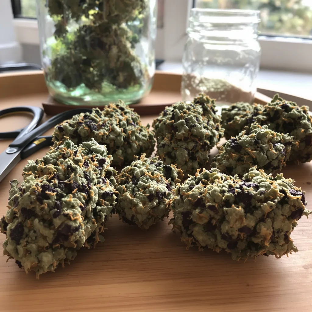 Scott's OG 80% Indica / 20% Sativa — Blüte mit sichtbaren Trichomen