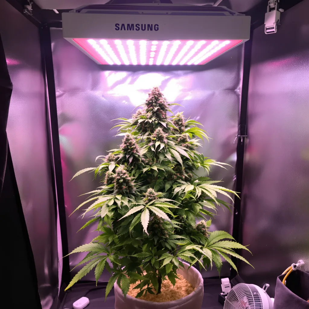Scott's OG 80% Indica / 20% Sativa — Blüte mit sichtbaren Trichomen