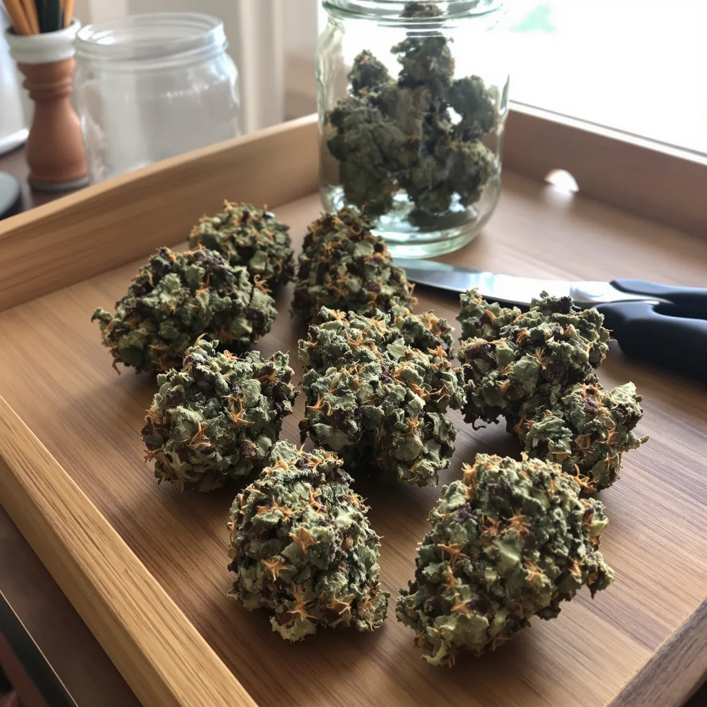 Sensi Skunk 74% Indica / 26% Sativa — Blüte mit sichtbaren Trichomen