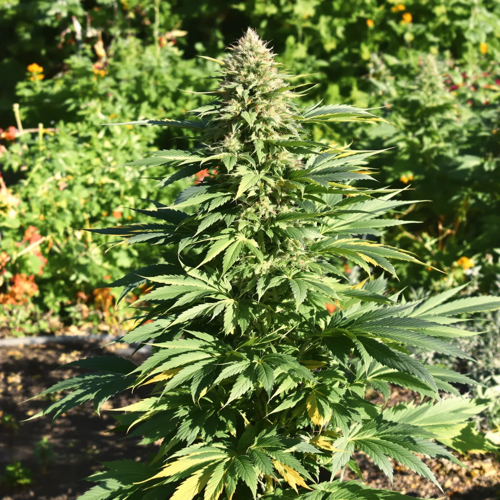 Sensi Skunk 74% Indica / 26% Sativa — Blüte mit sichtbaren Trichomen