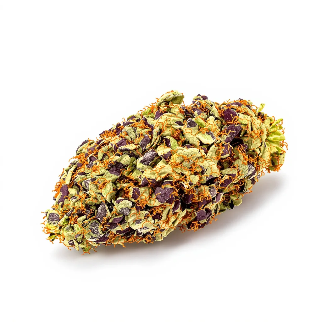 Sexxpot 77% Indica / 23% Sativa — Blüte mit sichtbaren Trichomen