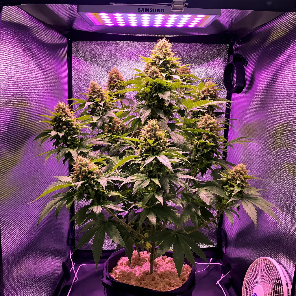 Shiva Skunk 80% Indica / 20% Sativa — Blüte mit sichtbaren Trichomen
