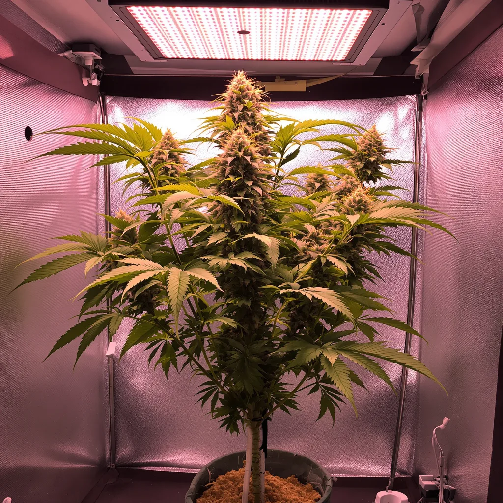 Shoreline 81% Indica / 19% Sativa — Blüte mit sichtbaren Trichomen