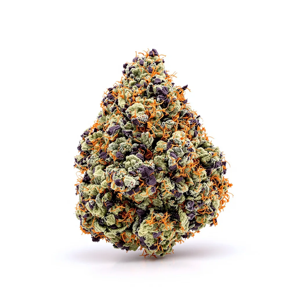 Sin City Kush 67% Indica / 33% Sativa — Blüte mit sichtbaren Trichomen
