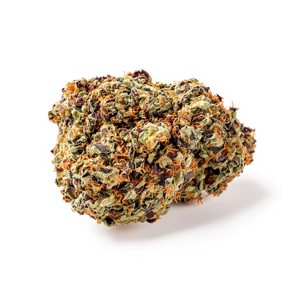 Skunk Diesel 82% Indica / 18% Sativa — Blüte mit sichtbaren Trichomen