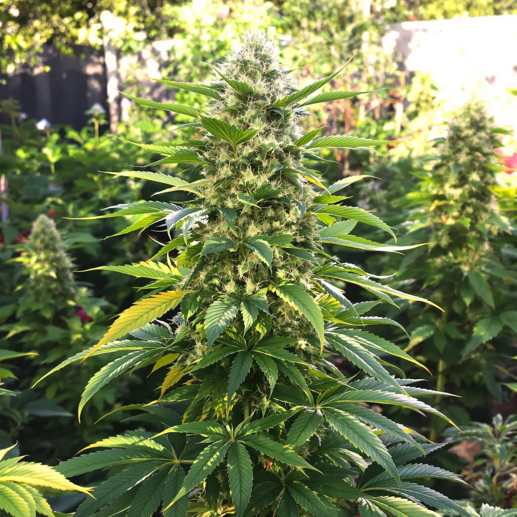 Skunk 65% Indica / 35% Sativa — Blüte mit sichtbaren Trichomen