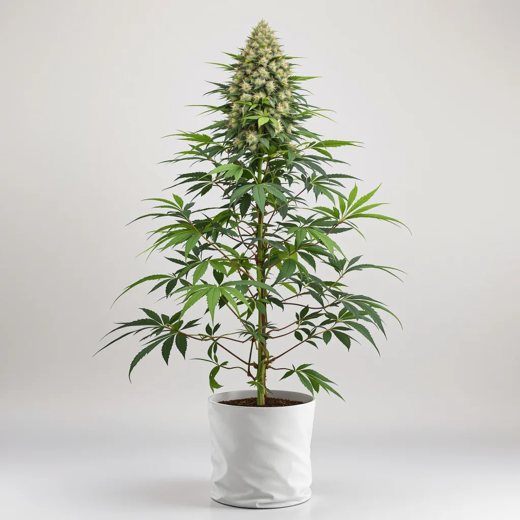 Skunk No. 1 Cannabisblüte Nahaufnahme mit ausgewogene Blütenstruktur mit eisigen Trichomen