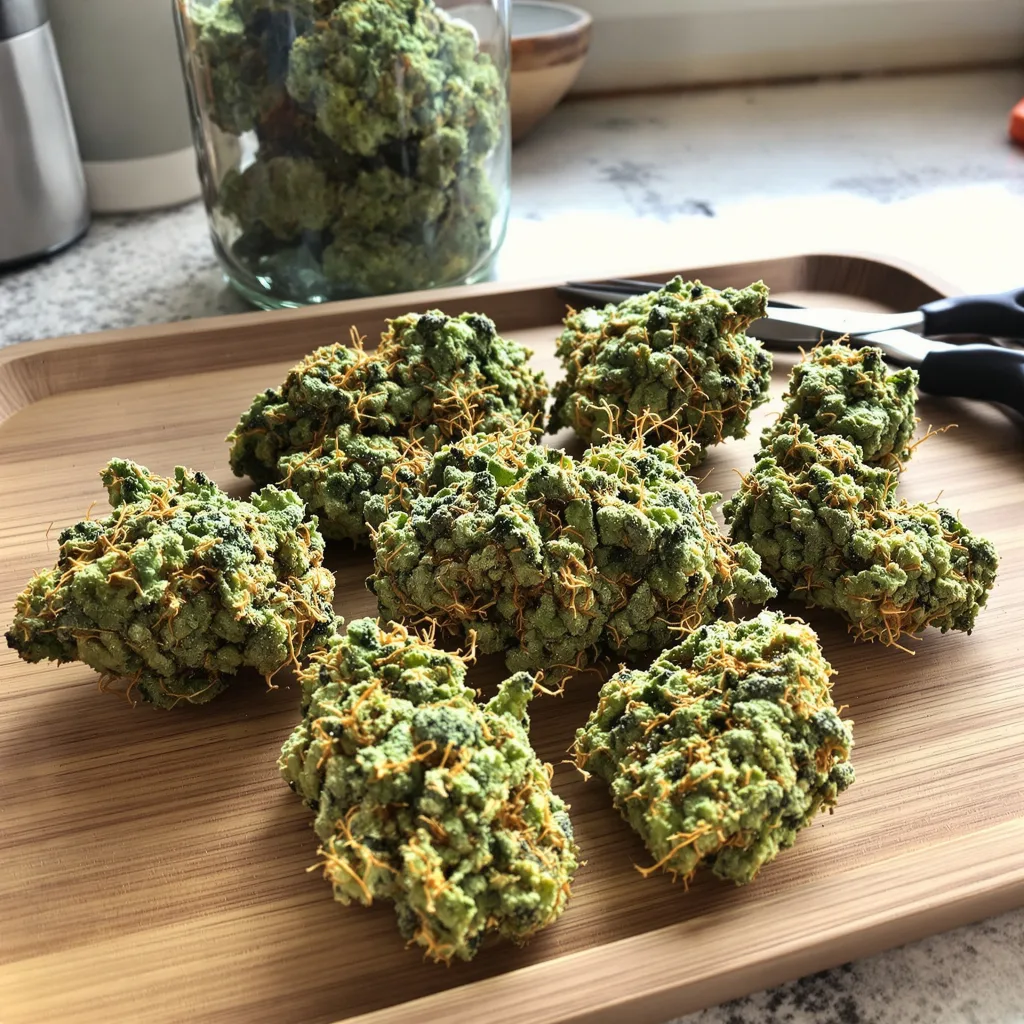 Skunky Jack 8% Indica / 92% Sativa — Blüte mit sichtbaren Trichomen