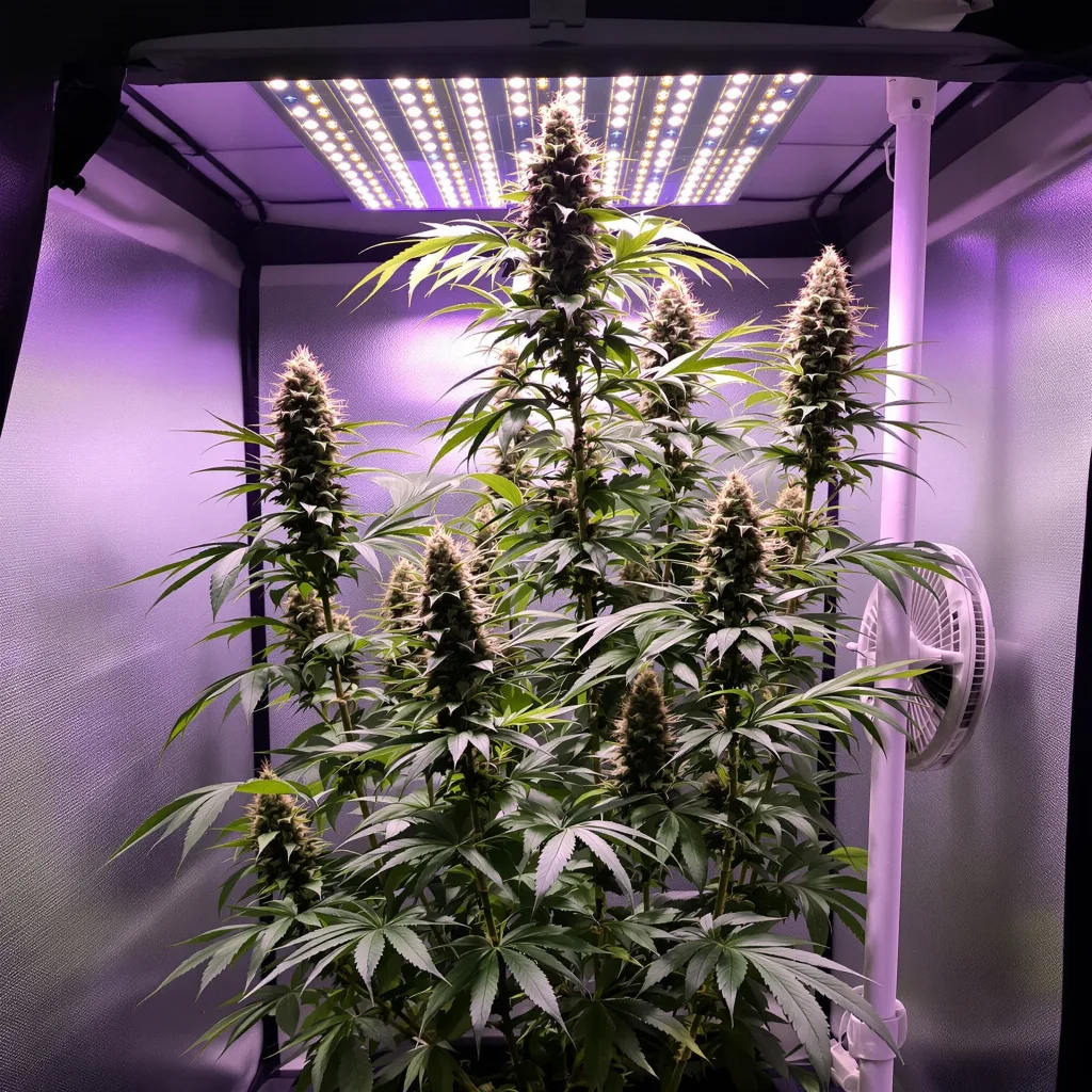 Skunky Jack 8% Indica / 92% Sativa — Blüte mit sichtbaren Trichomen