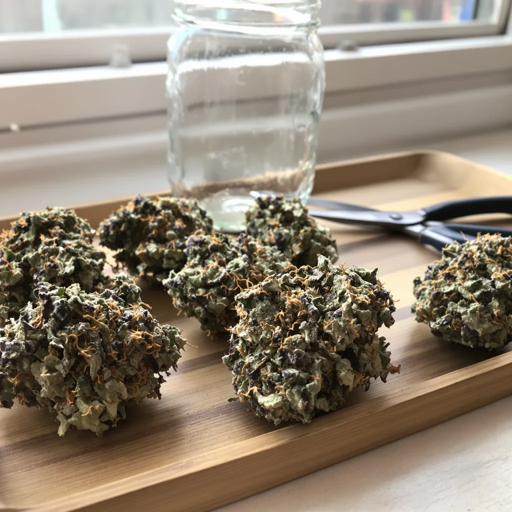 Skywalker Alien 87% Indica / 13% Sativa — Blüte mit sichtbaren Trichomen