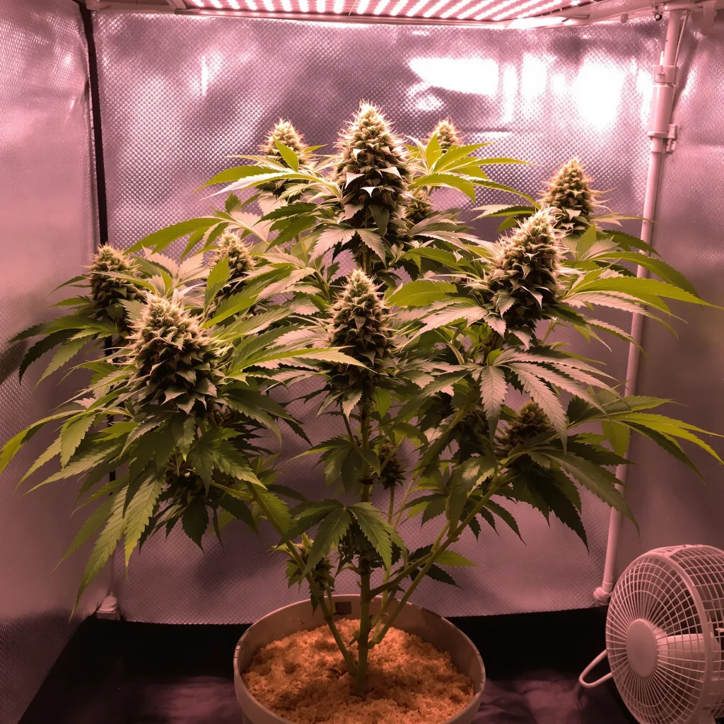 Snoop Dogg OG 75% Indica / 25% Sativa — Blüte mit sichtbaren Trichomen